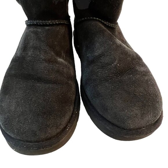 UGG Australia Mini Bailey Button II Logo Boots Black Size 7 Suede Shearling - Picture 6 of 10